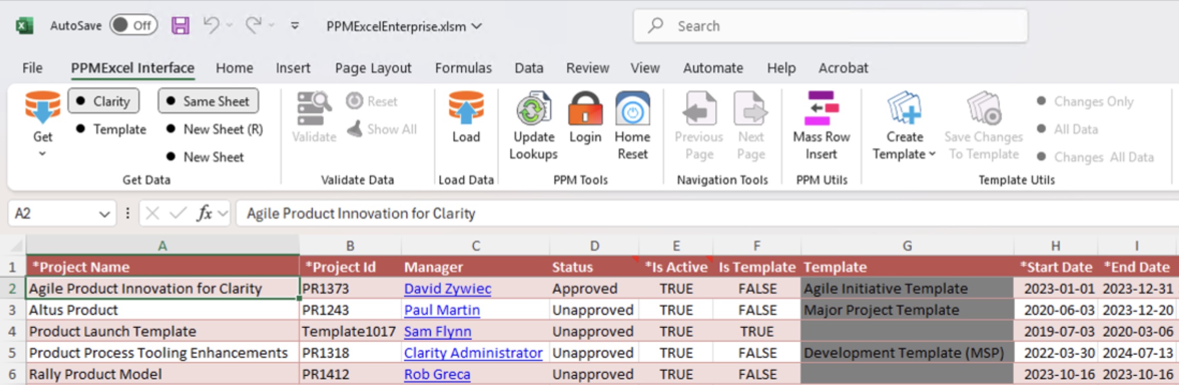 CA PPM Clarity PPM Consulting excel